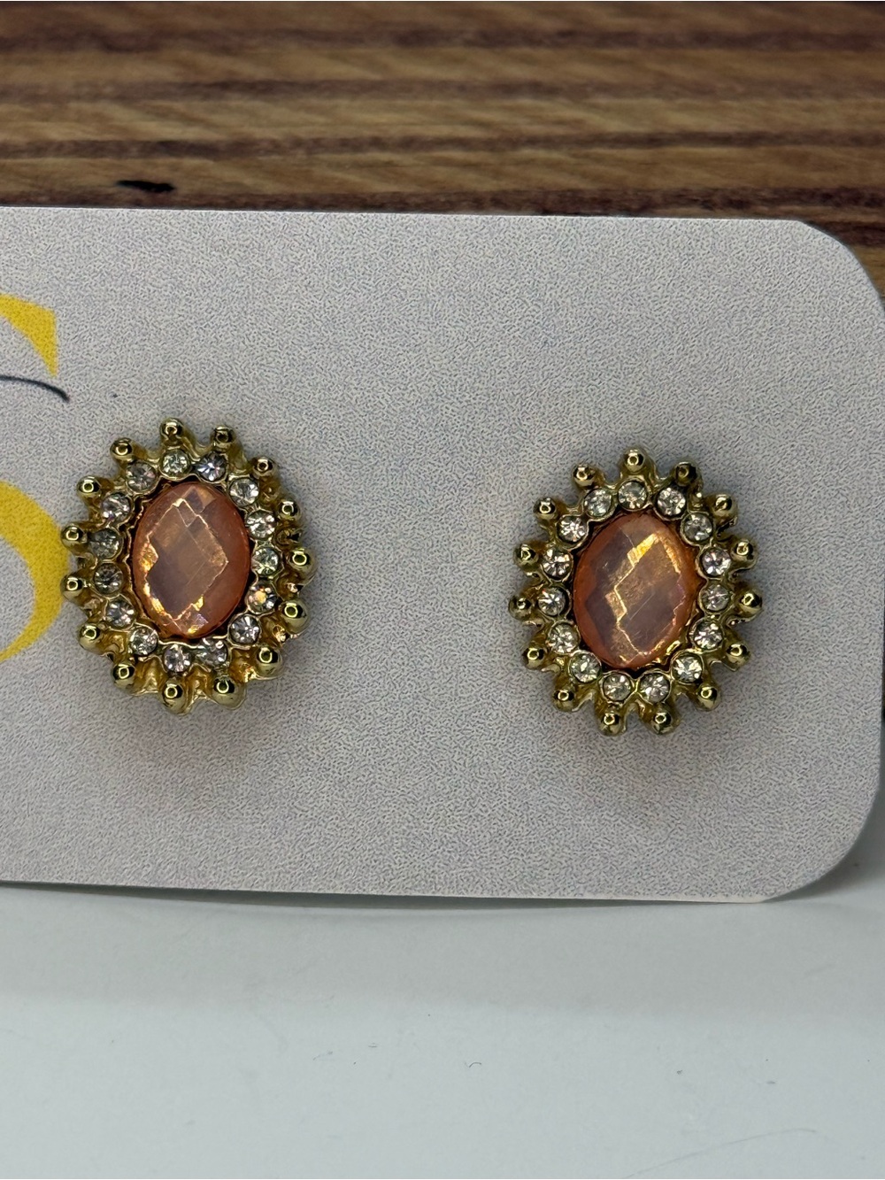 Gold and Pink Stud Earrings - Picture 2 of 7